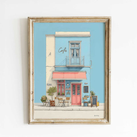 pastel cafe exterior art print