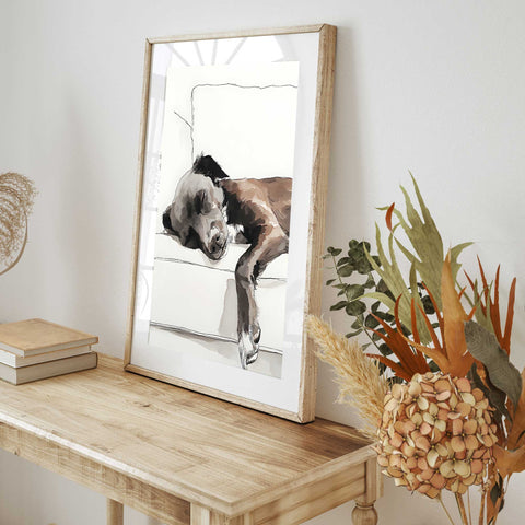 peaceful sleeping dog watercolor wall art