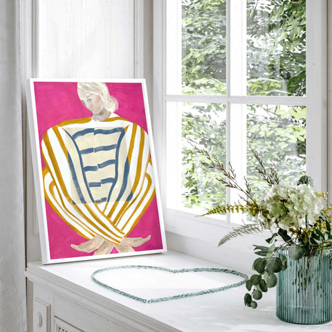 pink blue golden stripes canvas