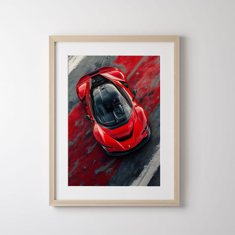 Ferrari SF90 Stradale Poster - Dynamic Race Track View Vibrant Red SuperCar Print