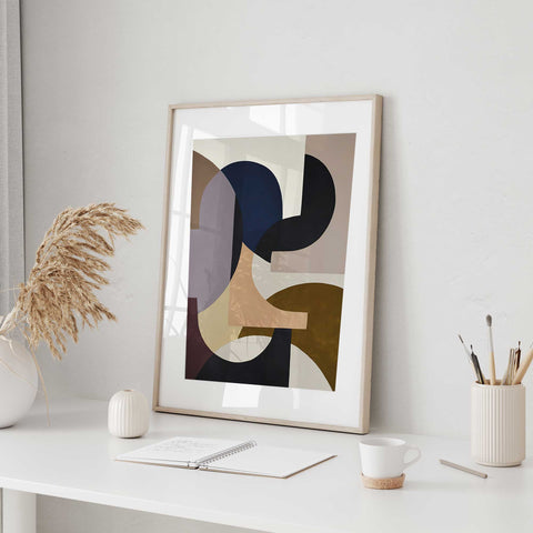 navy beige gold abstract