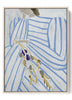 Blue Striped Abstract Woman with Bouquet Canvas Wall Art