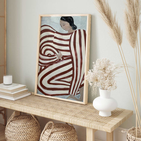 maroon cream abstract figure