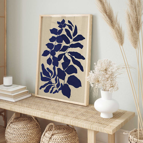 navy blue leaf silhouette print