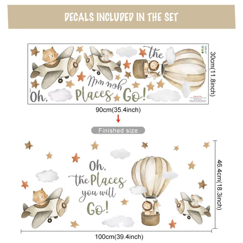 Baby room decor with pastel animal wall stickers.