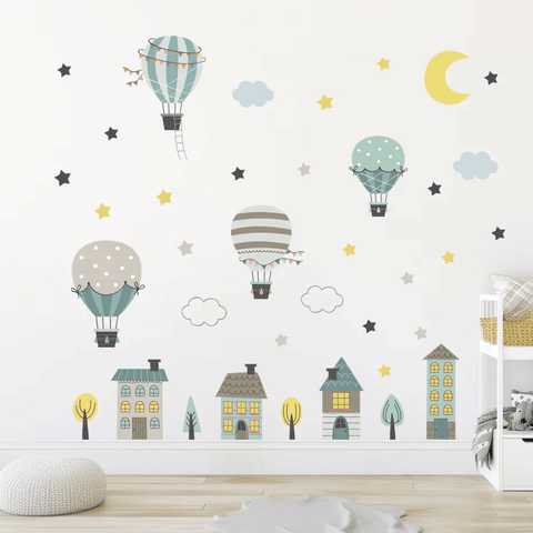 Colorful Village and Balloon Wall Art