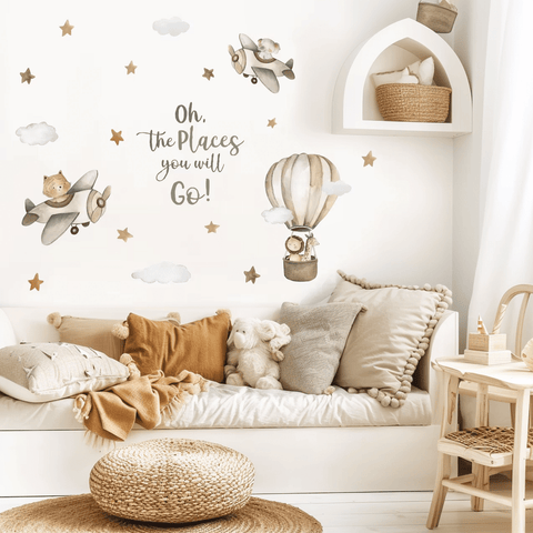 Whimsical nursery decor with pastel animals.
