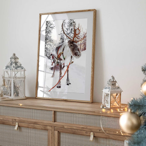 Majestic festive reindeer winter decor poster