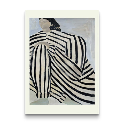 Monochrome Striped Abstract Woman Canvas Wall Art