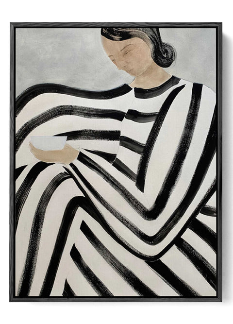 black white striped art print