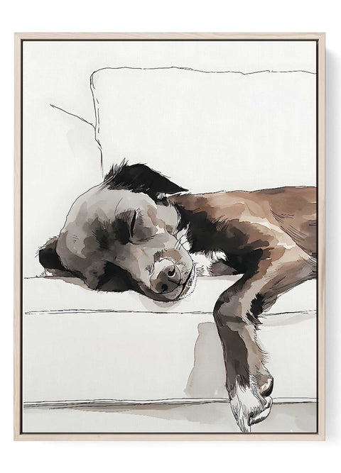 sleeping dog watercolor wall art minimalist pet print