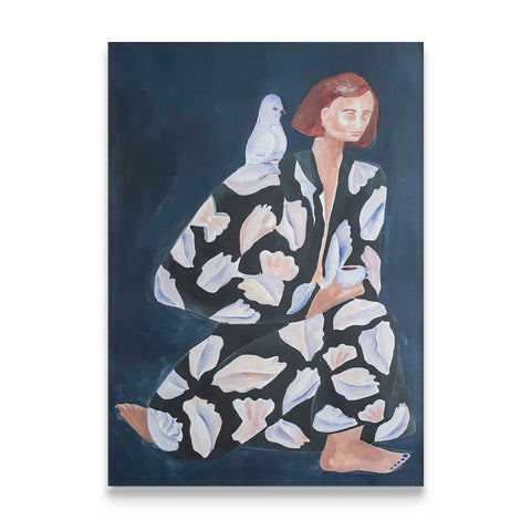 Woman with Dove Abstract Art