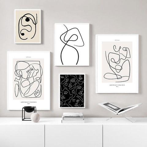 Couple Line Art No 1 Abstract  Poster Canva oak poster