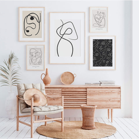 Face Line Art Canva Black & Beige Poster Canvas art Prints Online Oak poster