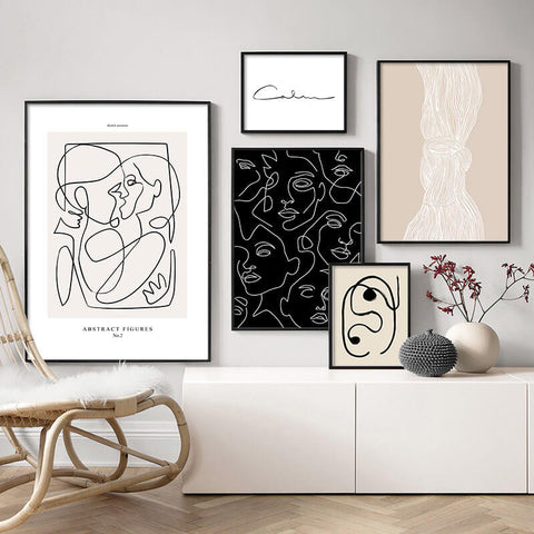 Face Line Art Canva Black & Beige Poster Canvas Wall art Online Oak poster