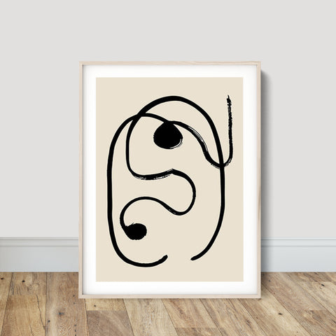 Face Line Art Canva Black & Beige Poster painting Oak poster