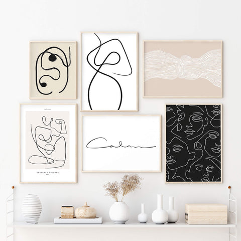 One Line Art No 9 Abstract Poster Canvas  Oak poster